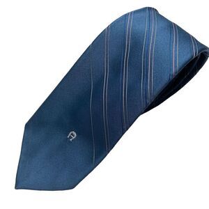 Vintage Etienne Aigner Necktie Mens Tie Silk Blue Striped Office Preppy